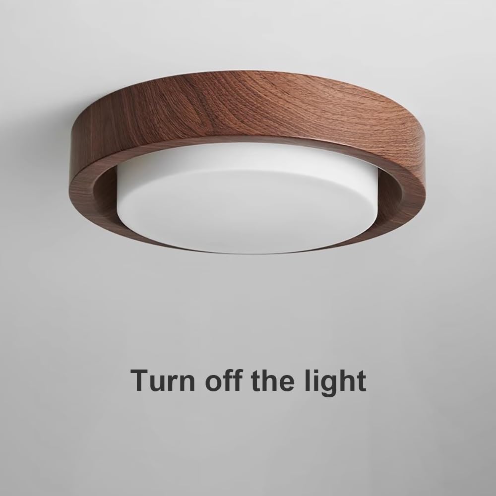 Lampy Sufitowa LED Okrągła Styl Drewna Nowoczesna, Plafon Regulowane Oświetlenie Sufitowe Pełne Widmo Sypialnia Korytarz(Walnut,33cm/12.99in)