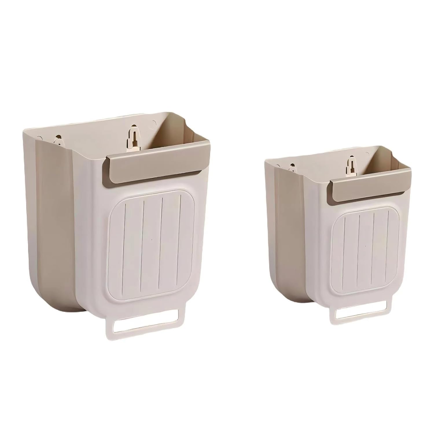 Trash Can Two Piece Set, Folding Hanging Trash Can with Buckle, Multi Functional Kitchen Trash Can, Suitable for Countertop/Under Sink/Living Room/Kitchen/Bedroom/Bathroom (Milky White)