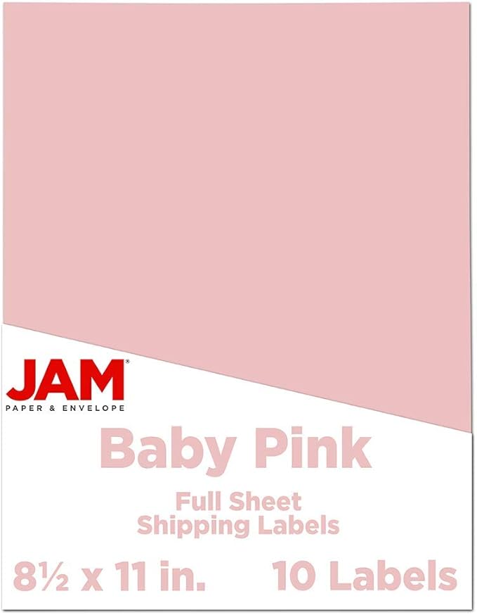 JAM PAPER Shipping Labels - Full Page Sticker Paper - 8 1/2 x 11 - Baby  Pink Pastel - 10 Full Sheets/Pack