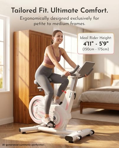 Image of Compact Magnetic Exercise Bike for Home, Rear Flywheel Indoor Cycling Bike for Petite & Medium Adults, 7-Level Precise Lever Resistance, Whisper Quiet for Apartments, 330 lbs Weight Capacity