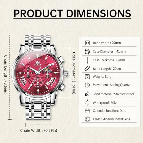 Image of OLEVS Watches for Men Dress Chronograph Luxury Stainless Steel Big Face