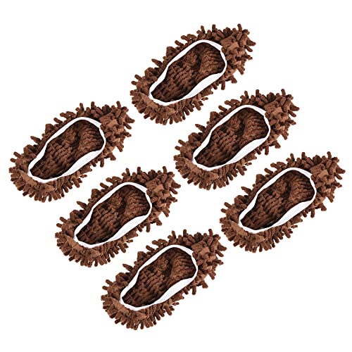 Image of MECCANIXITY Washable Cleaning Shoes Cover Multifunction Chenille Duster Mop Slippers Foot Socks for House Floor, Pack of 6 Brown