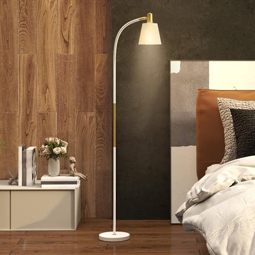 HOMCOM Lampadaire lampe sur pied de salon réglable en hauteur 127-160 cm avec interrupteur, douille E27, lampadaire salon, chambre à coucher, bureau, blanc
