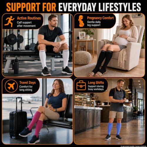 Image of Doc Miller Open Toe Compression Socks 1 Pair 20-30mmHg Support (Dark Blue, M))