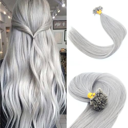 Fenicy Keratin U Tip Hair Extensions Silver Gray Pre-bonded Keratin