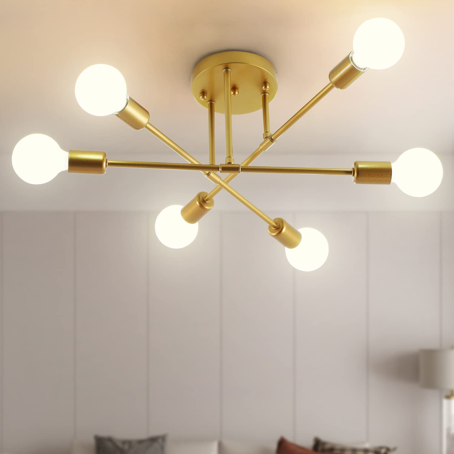 Modern Sputnik Chandelier Mid Century Light Fixture Semi Flush Mount Ceiling Chandeliers for Kitchen, Living Room,Bedroom,Dining Room - 6 Lights Available