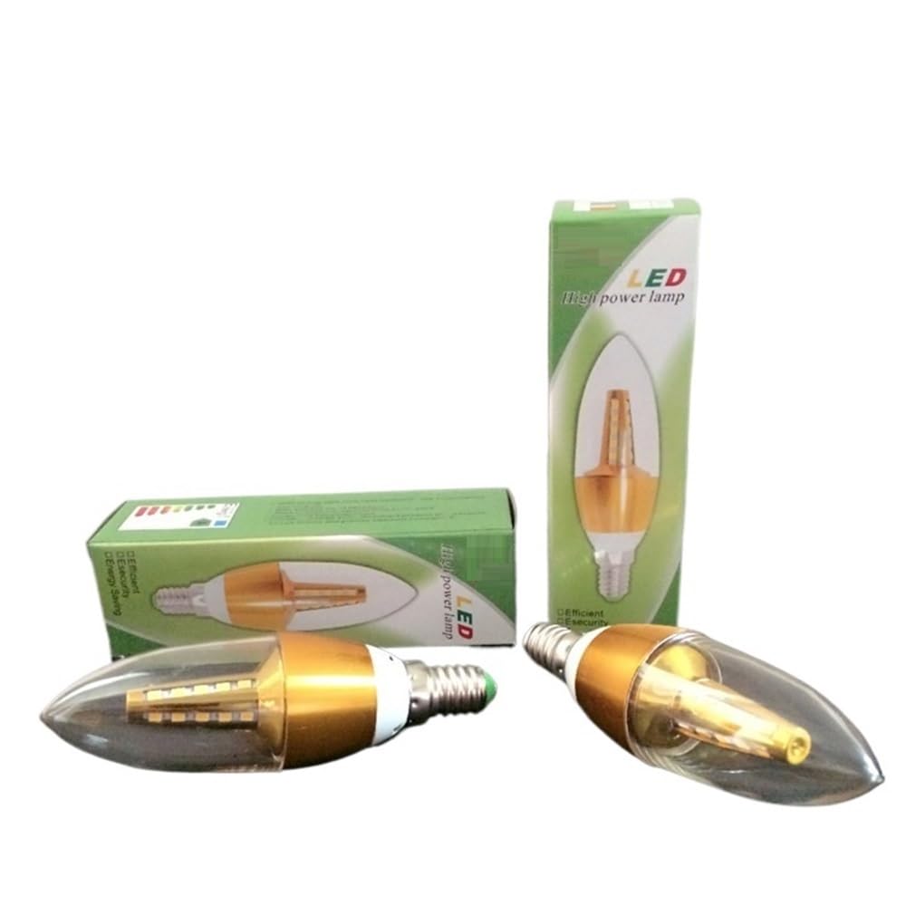 YSJX lighting, Paquete de 50 bombillas LED tipo vela, CA 220 V, E14, 5 W, foco dorado(Silver,Warm White)