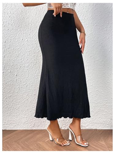 Floerns Women's Plus Size Summer Long Skirts Lettuce Trim Fishtail Hem Bodycon Skirts4