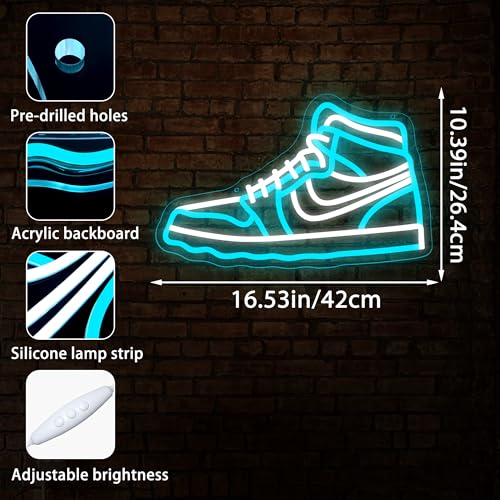 Image of Sneaker Neon Sign for Wall Decor Sneaker LED Light for Man Cave | Dimmable led light, sneaker shop decor, boys room wall art, sports gift for men teenage boys, size 16.5*10.4 in
