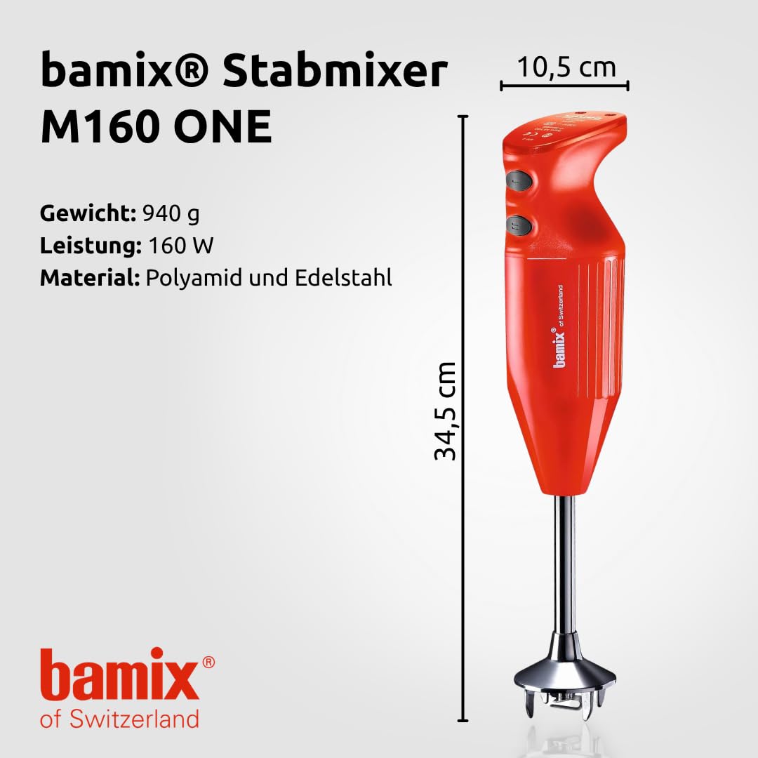 bamix Stabmixer Set M160 ONE inkl. Multifunktionsmesser aus Edelstahl, 160 Watt, 2-Stufen, Made in Switzerland, Rot
