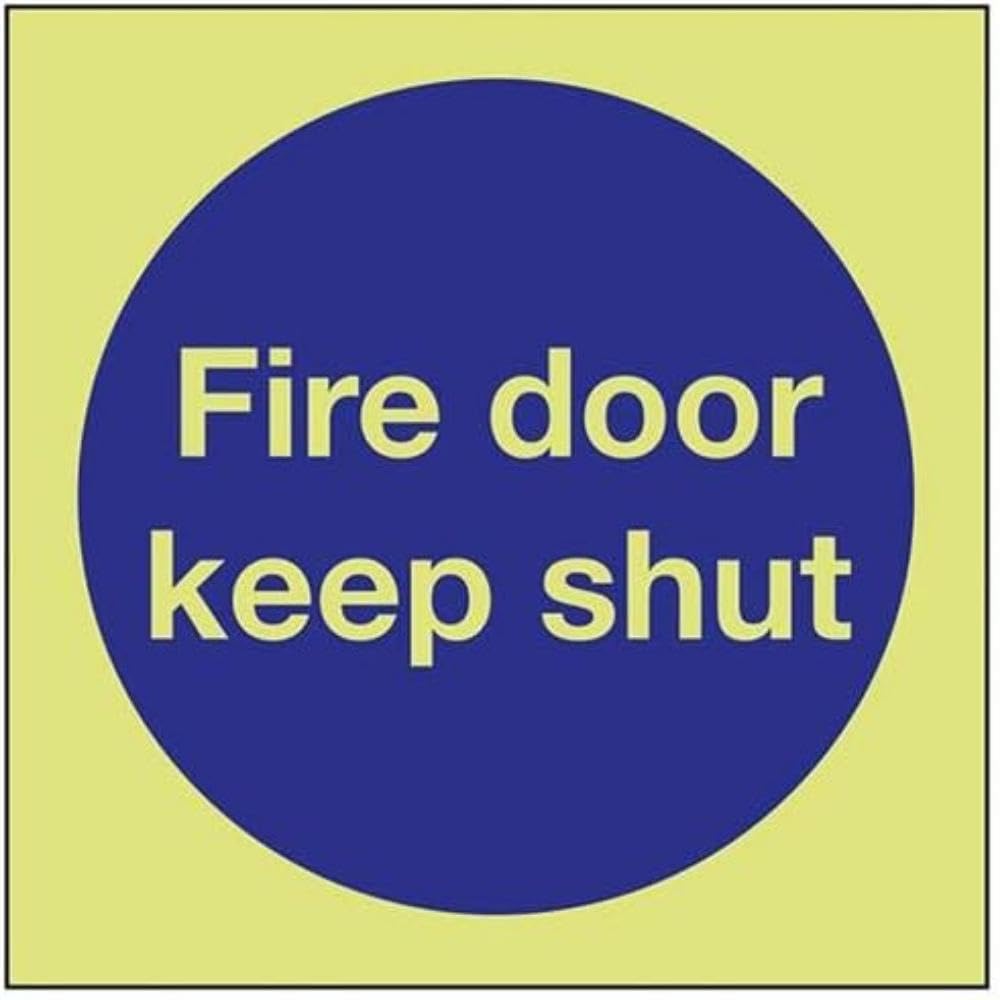 V Safety Glow In The Dark Fire Door Keep Shut Mandatory Sign - 150mm x 150mm - Self Adhesive Vinyl