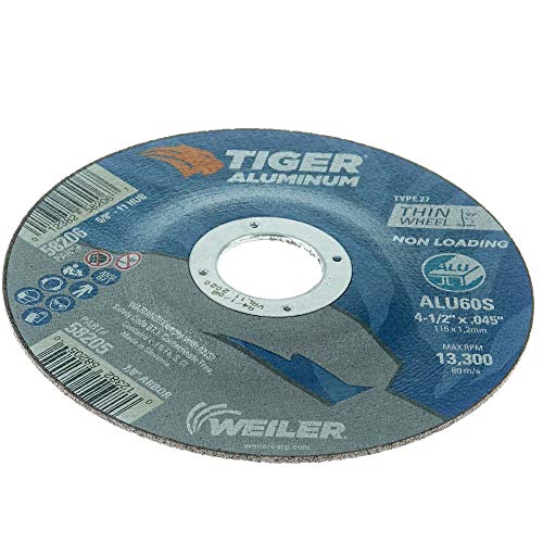Image of Weiler 58205 4-1 /2 Inch Cutting Wheel, Tiger Aluminum Non-loading Contaminant-free High Performance Cutting, .045 inch ALU60S Type 27 7 /8 inch Arbor, Pack of 25