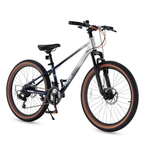 RoyalBaby Kids Mountain Bike 24' for Boys & Girls Ages 10-14 Year Old- Lightweight Aluminum, 21-Speed, Suspension Fork - Blue