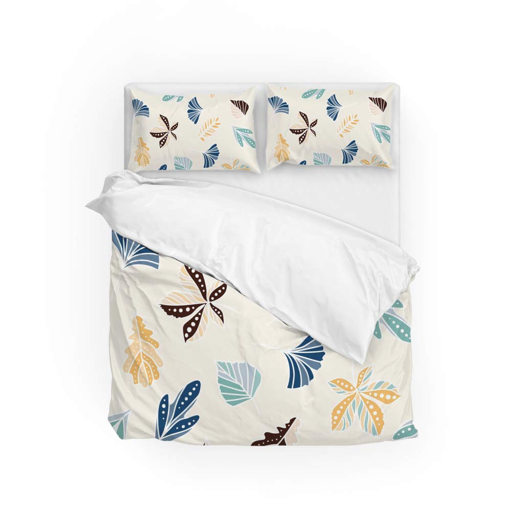 Housse de couette feuilles brillantes et 2 taies d'oreiller ultra doux parure 3 pièces
