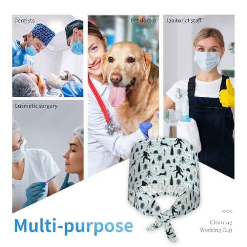 Image of Working Cap Scrub Cap with Sweatband Adjustable Unisex Women Tie Back Hat Nurse Surgical Caps