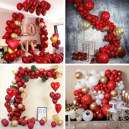 PartyWoo Red and Gold Balloons 66pcs 12 10 Inch Matte Red Burgundy Metallic Chrome Gold Confetti Balloons for Graduation Baby Shower Birthday New Year's Eve Anniversary Christmas Party Decorations - Image 6