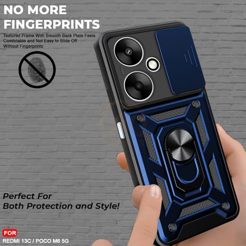 Image of Armor Bumper Back Cover Case for Redmi 13C 5G / Poco M6 5G Rotating Camera Cover, Ring Holder & Kickstand | Heavy Duty & 360 Degree Protection Redmi 13C 5G / Poco M6 5G Back Cover (Blue)