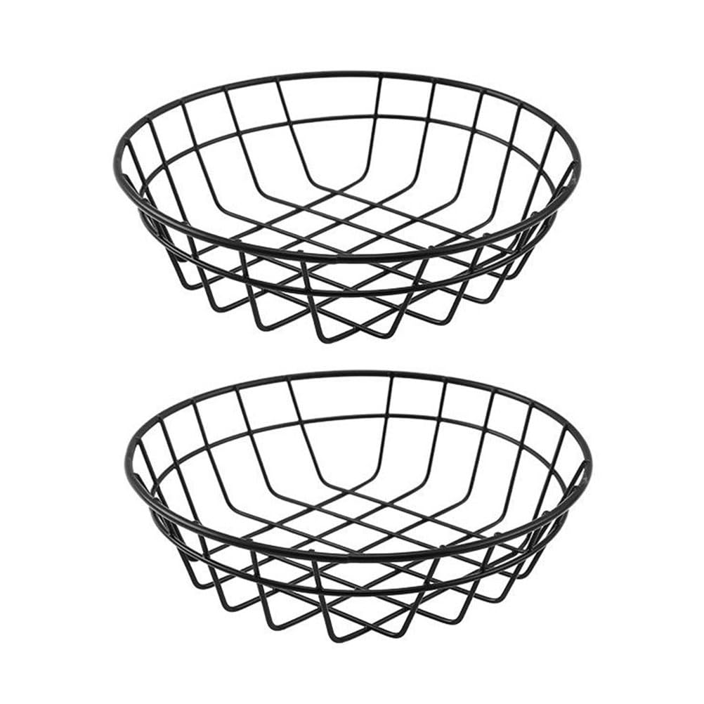 Alipis Large Fruit Basket Metal Fast Food Baskets Wire Fry Basket Fruit Basket Sandwich Containers Oval Baskets Bread Snacks Serving Holder, 2Pcs Round Basket Tray