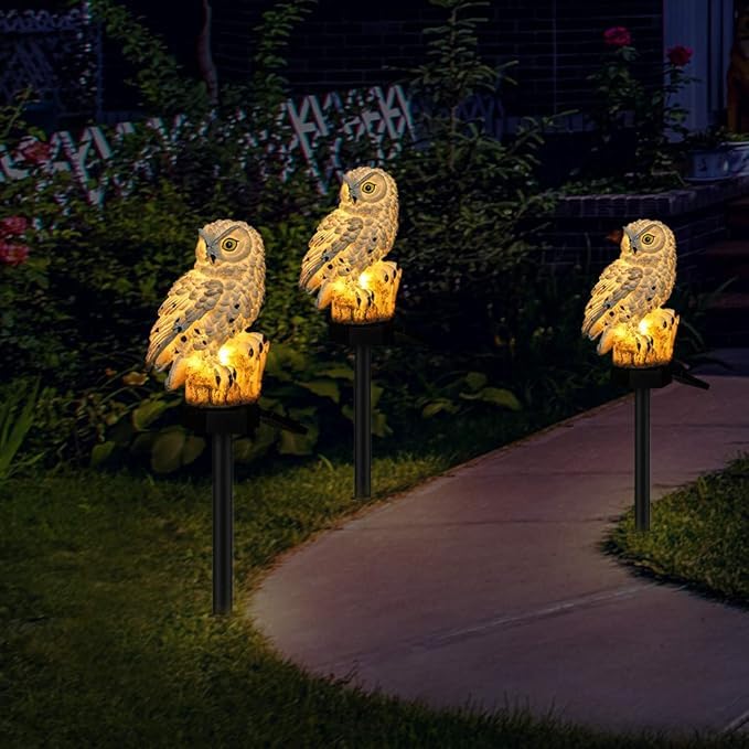 Hoofun Luci solari gufo, impermeabili, lampada a LED ad energia solare, ornamenti per cortile, patio e giardino paesaggio illuminazione (bianco)