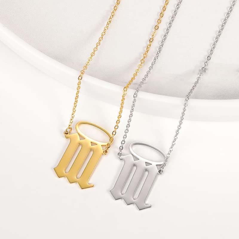 Miniatura 4 de Collar para mujer, chapado en oro de 14 quilates, acero inoxidable, minimalista, número de ángel 111-999, collar con colgante