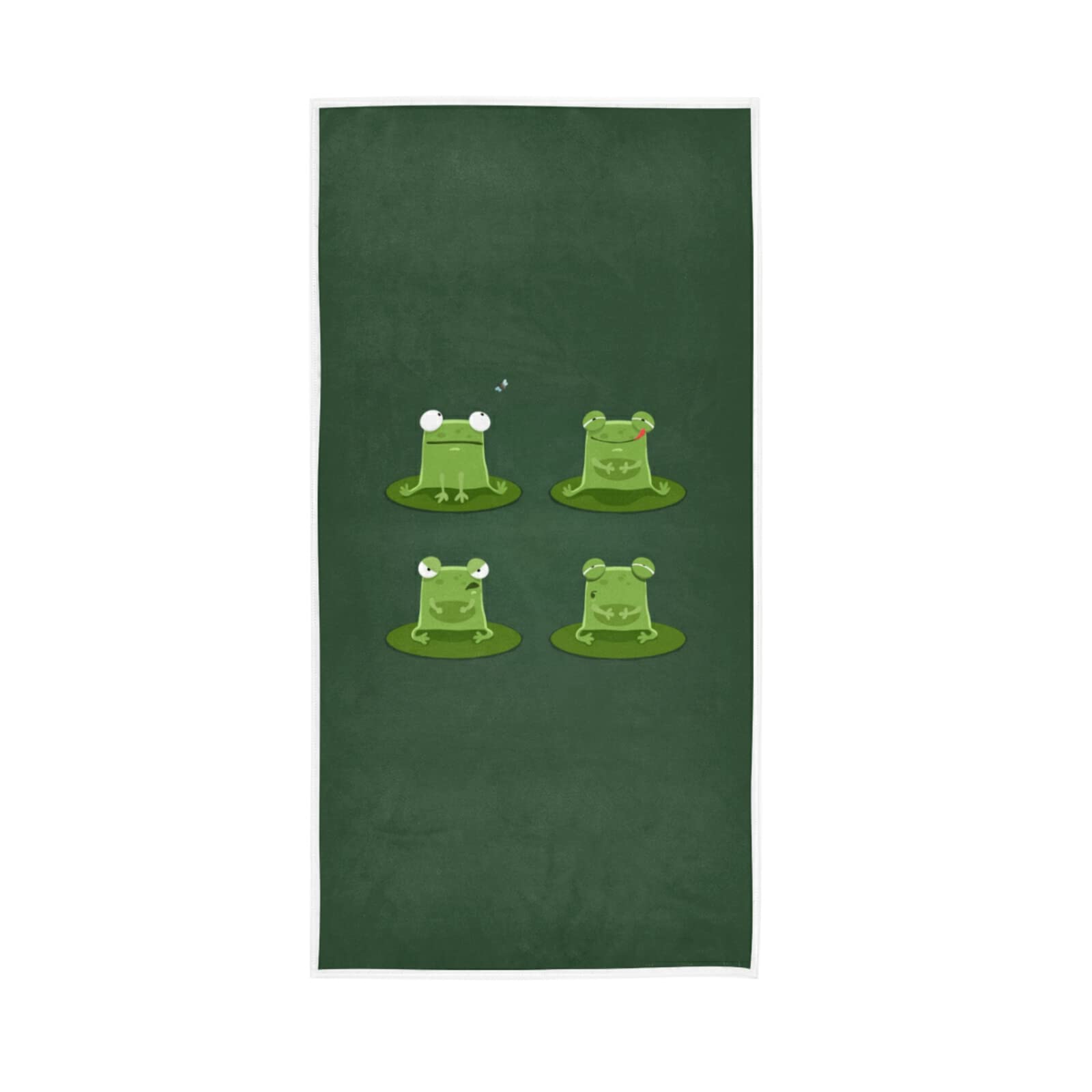 HUYGD Funny Green Frogs on Green Background Soft Hand Bath Towel 30" x 15" Thin Fast Drying Absorbent Soft Towels for Kitchen Gym Spa Hotel Beach