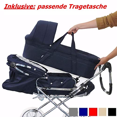 Eichhorn Kombikinderwagen mit Lederriemengestell inklusive Schieberhöhenverstellung und fester Tragetasche (LuxVariante), Stoff Grau (ECCO-Rad)