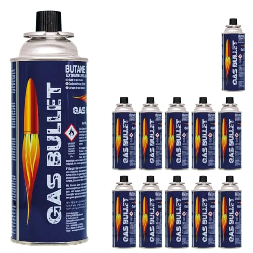 Gas Bullet ® Gaskartusche 227g passend für Gaskocher und Geräte mit Bajonett-Ventil Anschluss (MSF-1a) | Butan | Ideal für Camping/Outdoorküchen/Notfälle (12) 1