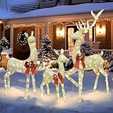 winemana 5ft Reindeer Christmas Outdoor Decorations, Set of 3 Extra Large Deer Yard Decor- Lighted 3D Reindeer Family Set for Outside Lawn Garden Xmas Holiday Party Decor (Gold)