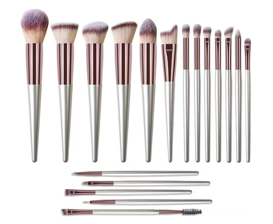 18PCS Makeup Brush Set with Foundation, Concealer, Blush & Eyeshadow Brushes + Makeup Bag – Premium Synthetic Soft Bristles for Flawless Makeup Application