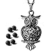 Maromalife Owl Diffuser Necklace, Essential Oil Pendant Locket Magnetic Closer, 6 Black Lava Stones, A Small Bottle Gift, 25.5” Adjustable chain-Black