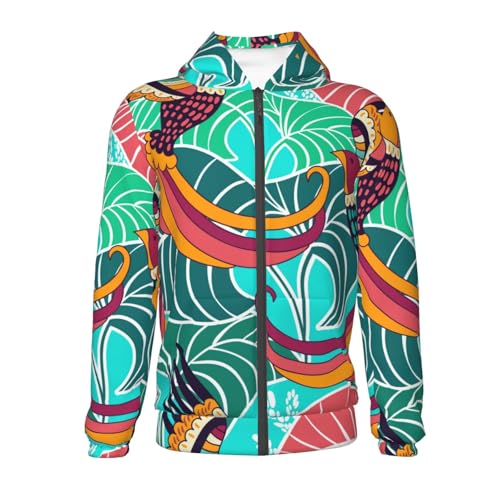 Colorful Bird Kids Pullover Hoodies Boys Zip Up Sweatshirts Girls Athletic Clothes with Pocket2