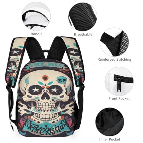 3Pcs Backpack Sets Rock Skull Print Travel Daypack 3 in 1 Lightweight Backpack Set with Lunch Bag And Cosmetic Bag3