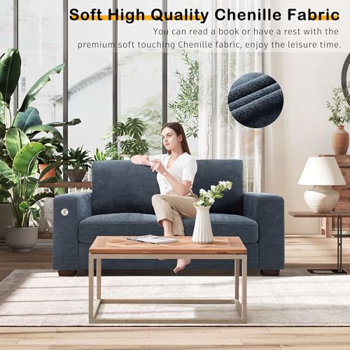 Image of Hanherry 70 inch Loveseat Sofa for Living Room, Modern Comfy Couch with Medium Firm Seat Cushion, Removable Cover,Wide Armrest,USB /Type-C Port,Chenille Fabric Couches for Small Space,Apartment,Bedroom