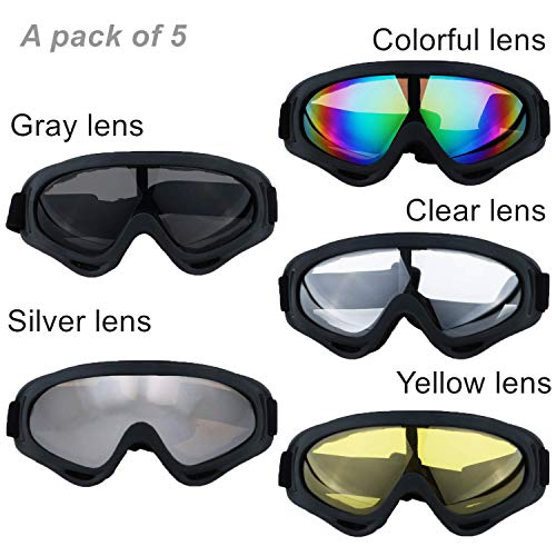 LJDJ Motorcycle Goggles - Glasses Set of 5 - Dirt Bike ATV Motocross Anti-UV Adjustable Riding Offroad Protective Combat Tactical Military Goggles for Men Women Kids Youth Adult