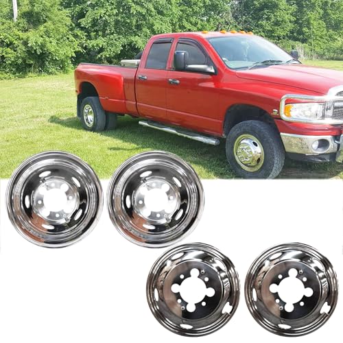 Image of 4pcs 17 inch Stainless Steel Wheel Simulators for Dodge Ram 3500 Dually | For 2003-2018 Dodge Ram 3500 Dually, 304 Stainless Steel, 8 Lug 5 Hand Hole, Bolt On Hub Caps, Screw-On Wheel Covers