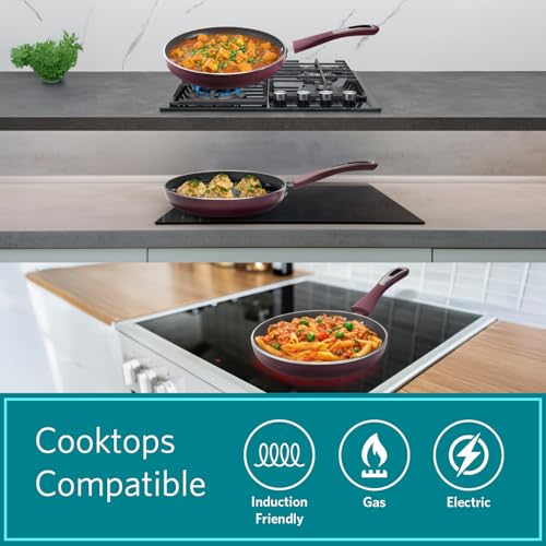 Image of VAYA Hautechef Non-Stick Frypan 24cm, 3-Layer ILAG Swiss Coating, PFOA-Free, Induction Friendly, with Soft-Touch Matching Handle, Color - Maroon