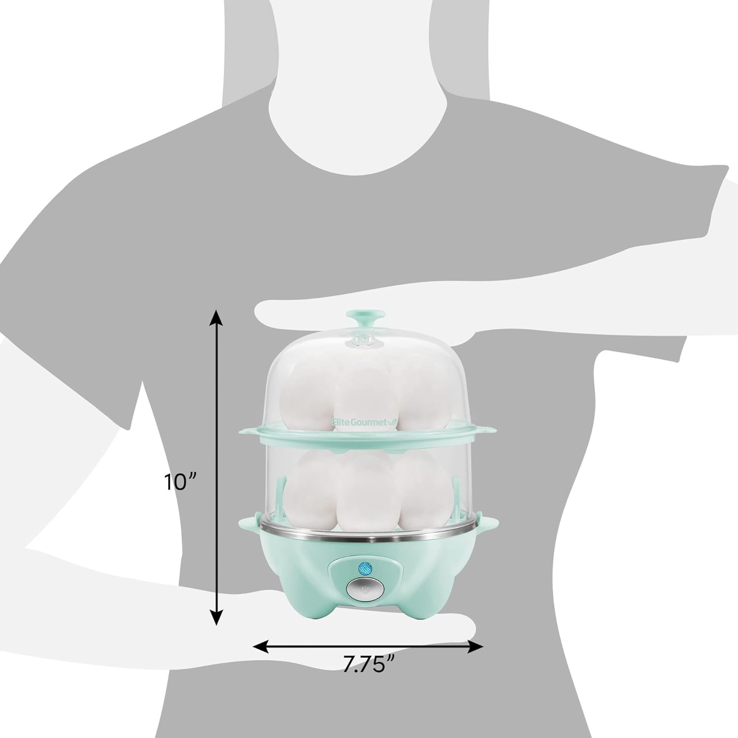 Elite Gourmet EGC1405M 2-Tiered Rapid Egg Cooker, 5-Egg Poacher, Omelets, Soft, Medium, Hard-Boiled Eggs with Auto Shut-Off and Buzzer, BPA Free, 14 eggs, Mint