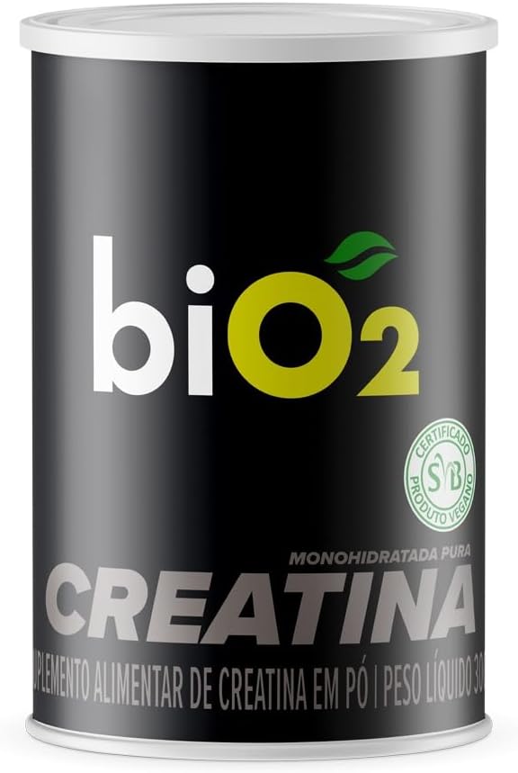 Creatina Monohidratada em Pó 100% Pura biO2 300 g, Vegana e sem Glúten