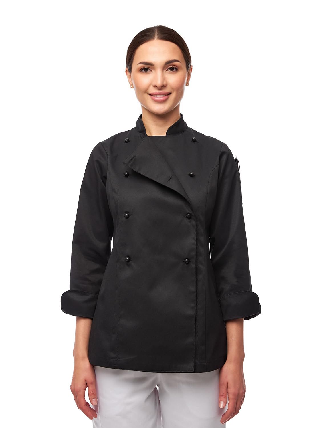 strongAnt Damen Kochjacke Langarm inkl. Kugelknöpfe aus easyClean Baumwolle. Kochuniform, Bäckerjacke -. Farbe: Schwarz
