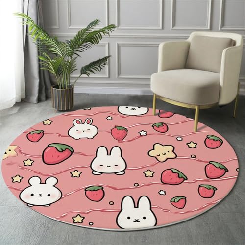 Tapis rond 80 cm brun rougeâtre à poils courts lavable et antidérapant - 3