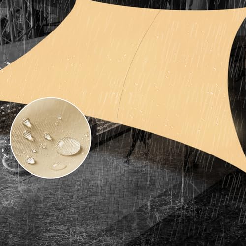 SUNNY GUARD Waterproof Sun Shade Sail 7' x 13' Sand Rectangle UV Block Sunshade for Backyard Yard...