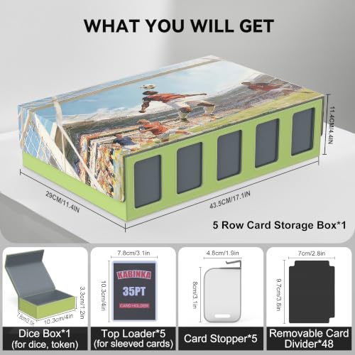 Image of Kabinka Soccer Card Storage Box with Window Display, 5-Row Sport Card Storage Box, 3900+ Card Deck Box for Soccer Sports Card TCG, 5 Top Loaders, 5 Stoppers, 48 Dividers, 1 Dice Tray (Soccer 3)