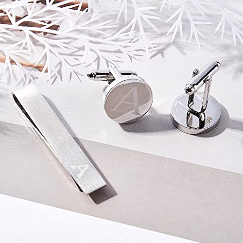 GORGECRAFT Klassieke Manchetknopen Tie Clips en Tie Clip Bar Set voor Mannen Alfabet Initiële Letter Manchetknopen voor Formele Zakelijke Bruiloft,A - Image 6