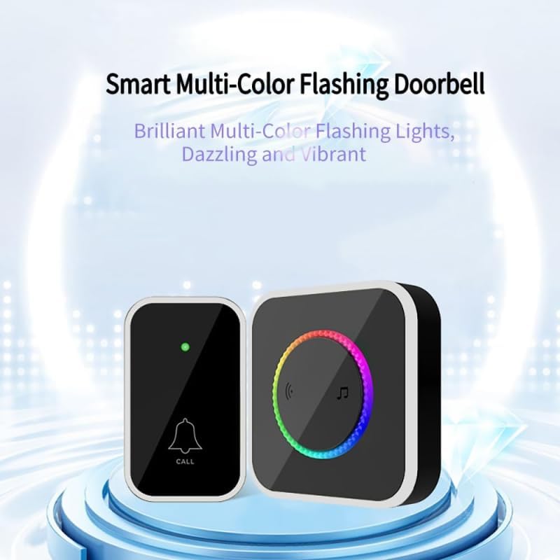 Smart Doorbell With Flashing Light, Deaf Doorbell Flashing Light, Wireless Doorbells For Home, Waterproof, 45 Chimes, Colorful Led, For Home Office Apartment Classroom (2 Receiver 1 Button)