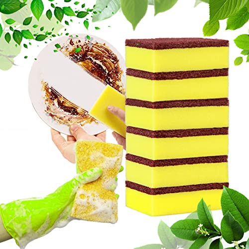 Image of Kitchen Cleaning Sponges, 6 Pack Heavy Duty Scrub Sponges Cleans Fast Non-Scratch Sponge for Washing Dishes and Cleaning Kitchen (Brown)