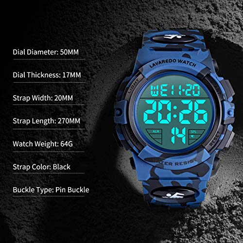 Foto von A ALPS Digital Herren Uhren - Sport Outdoor Armbanduhr 5 ATM wasserdichte Uhren mit Wecker/Kalender/Stoppuhr/Stoßfest