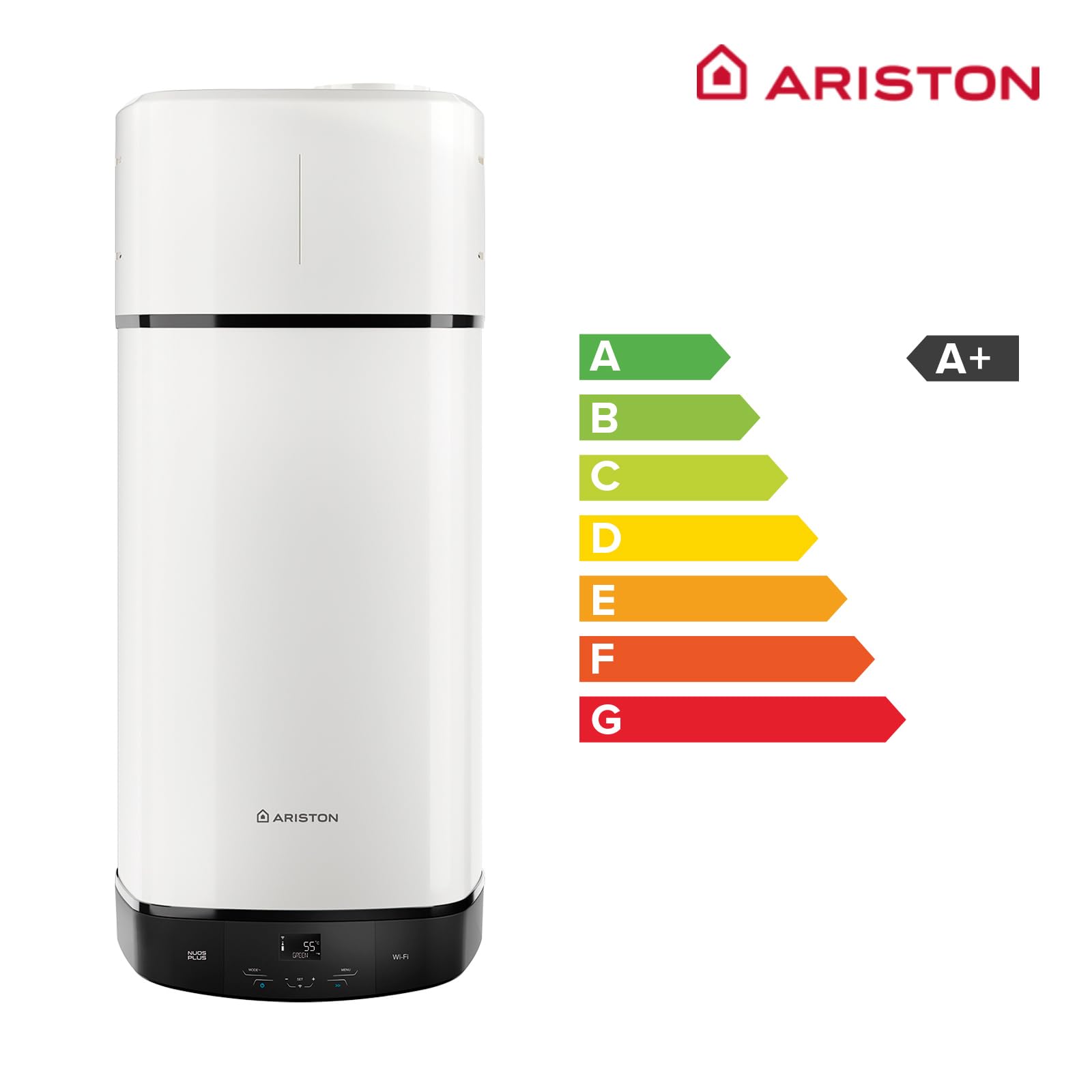 Ariston Nuos Plus S2 Wifi - Termo 80 Litros con Bomba de Calor, Calentador de Agua Bajo Consumo, Control con App, Compatible con Alexa, Clase A+ (A+/F) - Servicio Post-Venta solo Disponible en España