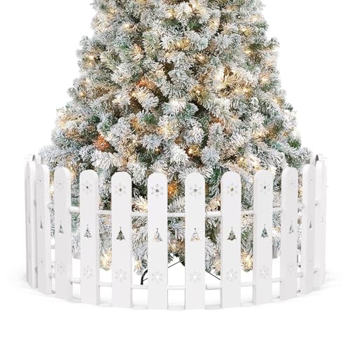 Christmas Tree Fences: 28 Pieces 16.5 Tall White DIY Christmas Tree Gate Picket Fence Border for Xmas Holiday Party Decoration - 4.6 x 16.5 Inches Decorative Plastic Tree Barrier