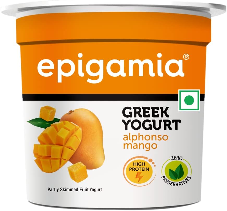 Epigamia Alphonso Mango Greek Yogurt, 85g | Real Fruits, Zero preservatives | Low Fat, high Protein