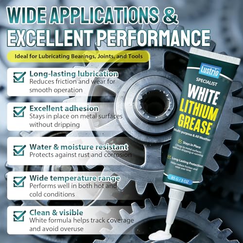 White Lithium Grease with Brush – 3oz Multi-Purpose Lubricant for Garage Door Tracks, Door Hinges, Bike Chain & Automotive – Water Resistant Grease for Rust & Corrosion Protection by LUSTRIO - Image 3